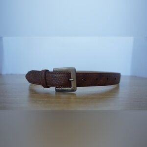 Tail Brown Textured Leather Belt with solid brass